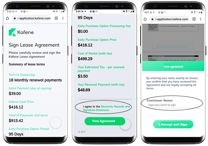 Mobile Phone Screen Shots Sign Lease Agreement